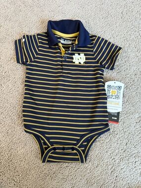 Under Armour Navy and Gold Striped Notre Dame Polo Bodysuit